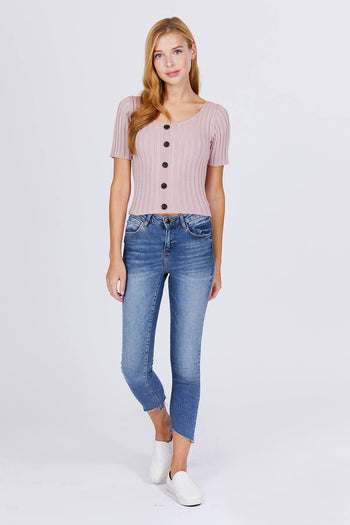 Short Slv Rib Sweater Top - Deals Kiosk