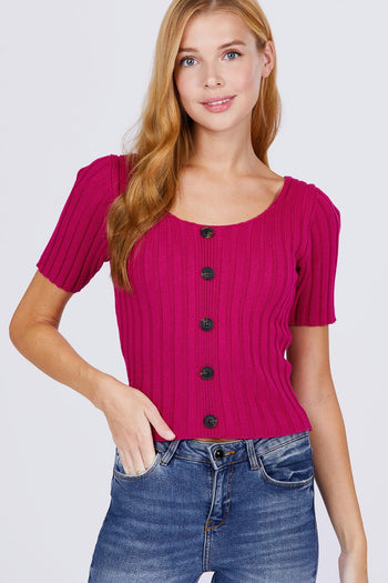 Short Slv Rib Sweater Top - Deals Kiosk