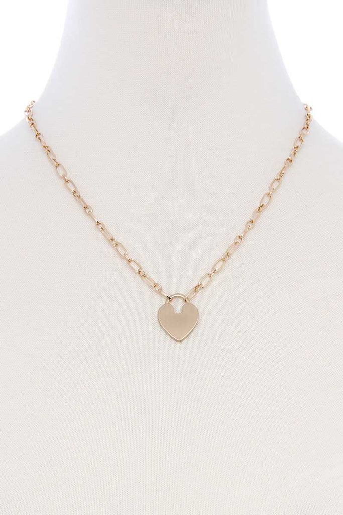 Metal Chain Heart Lock Pendant Necklace - Deals Kiosk