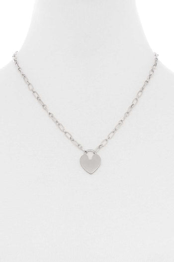 Metal Chain Heart Lock Pendant Necklace - Deals Kiosk