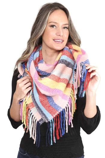 Stripes Blanket Scarf With Fringes - Deals Kiosk