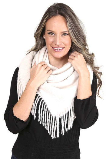 Solid Color Blanket Scarf With Fringes - Deals Kiosk