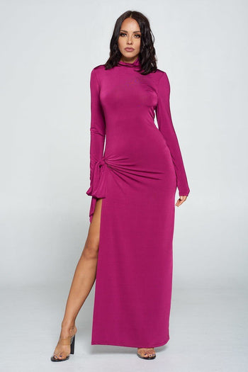 Side Tie Long Sleeve Dress - Deals Kiosk