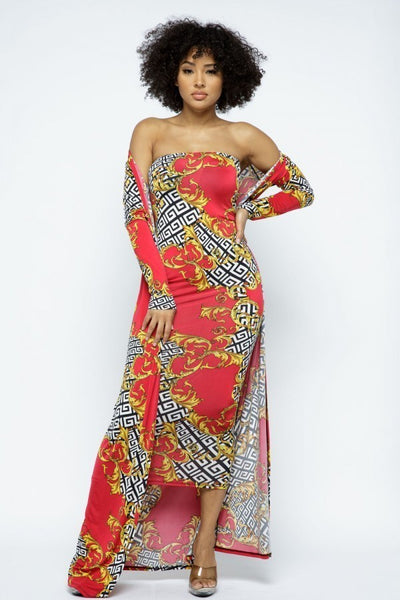 Venechia Print Tube Dress With Cardigan Set - Deals Kiosk
