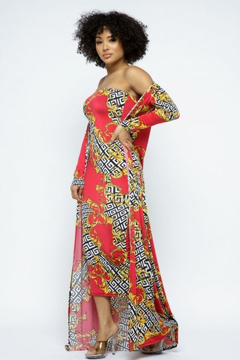 Venechia Print Tube Dress With Cardigan Set - Deals Kiosk