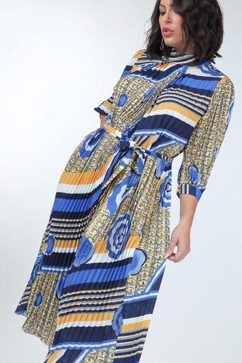 Pleated Print Midi Dress - Deals Kiosk