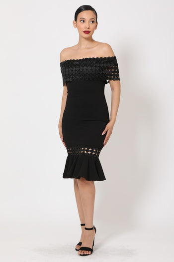 Off Shoulder Crochet Band Fashion Dress - Deals Kiosk