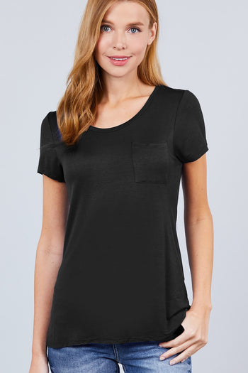 Short Sleeve Scoop Neck Top With Pocket - Deals Kiosk