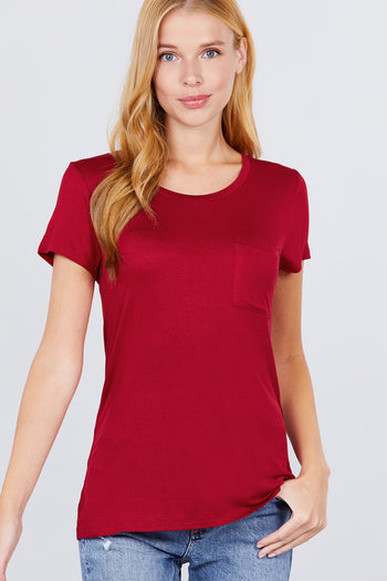 Short Sleeve Scoop Neck Top With Pocket - Deals Kiosk
