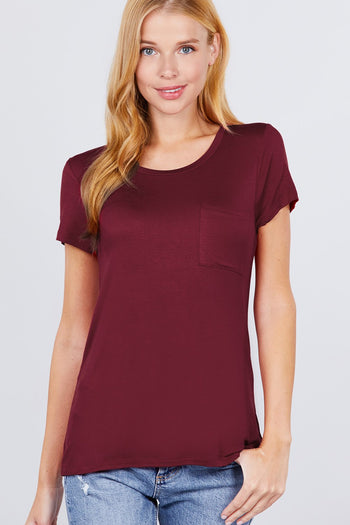 Short Sleeve Scoop Neck Top With Pocket - Deals Kiosk