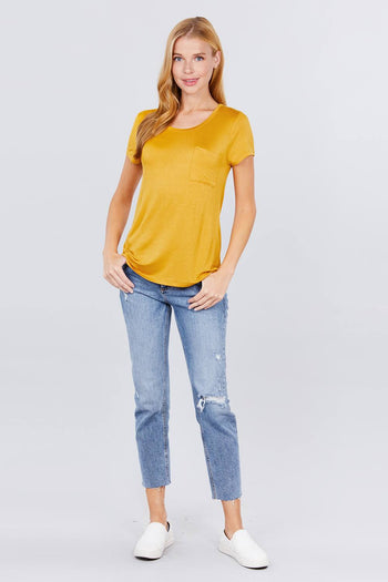 Short Sleeve Scoop Neck Top With Pocket - Deals Kiosk