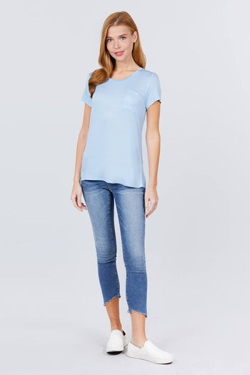 Short Sleeve Scoop Neck Top With Pocket - Deals Kiosk