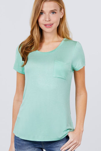 Short Sleeve Scoop Neck Top With Pocket - Deals Kiosk