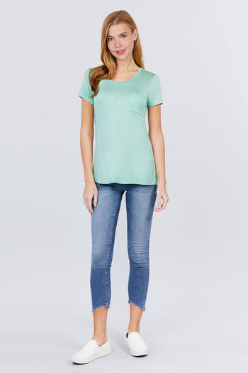 Short Sleeve Scoop Neck Top With Pocket - Deals Kiosk
