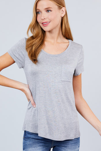 Short Sleeve Scoop Neck Top With Pocket - Deals Kiosk