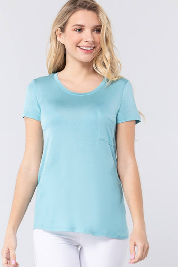 Short Sleeve Scoop Neck Top With Pocket - Deals Kiosk