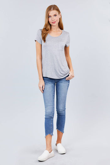 Short Sleeve Scoop Neck Top With Pocket - Deals Kiosk