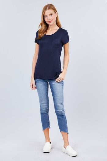 Short Sleeve Scoop Neck Top With Pocket - Deals Kiosk