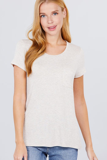 Short Sleeve Scoop Neck Top With Pocket - Deals Kiosk