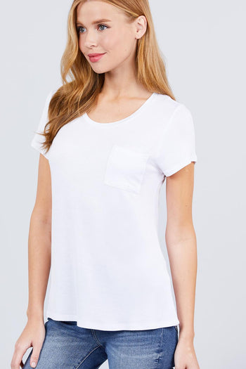 Short Sleeve Scoop Neck Top With Pocket - Deals Kiosk