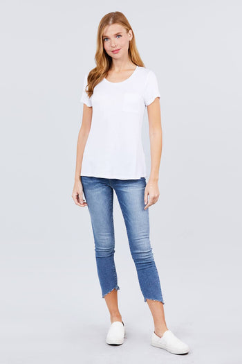 Short Sleeve Scoop Neck Top With Pocket - Deals Kiosk