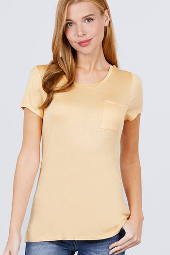 Short Sleeve Scoop Neck Top With Pocket - Deals Kiosk