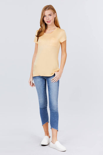 Short Sleeve Scoop Neck Top With Pocket - Deals Kiosk