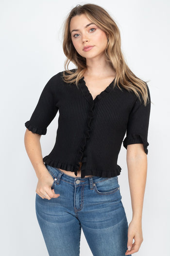 Button Down Flounce Hem Mini Cardigan - Deals Kiosk