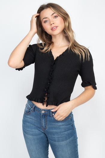 Button Down Flounce Hem Mini Cardigan - Deals Kiosk
