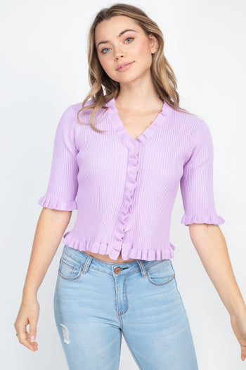 Button Down Flounce Hem Mini Cardigan - Deals Kiosk