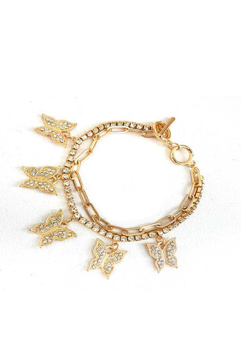 Fashion Trendy Double Layer Rhinestone Butterfly Bracelet - Deals Kiosk