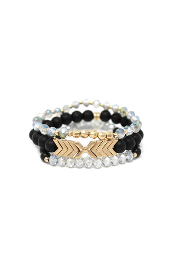 Natural Stone Glass Bead Stretch Multi Bracelet 3 Pc Set - Deals Kiosk