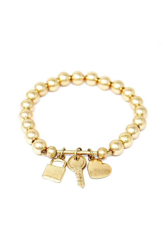 Multi Style Bead Locker And Key Charm Stretch Bracelet - Deals Kiosk