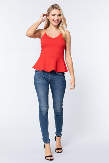 V-neck Cami Peplum Knit Top - Deals Kiosk