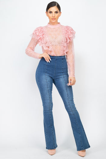 Floral Lace Ruffle Trim Top - Deals Kiosk