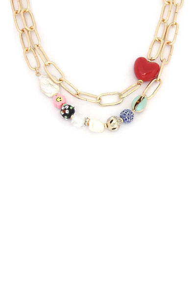 Heart Shape Beaded Oval Link Layer Necklace - Deals Kiosk