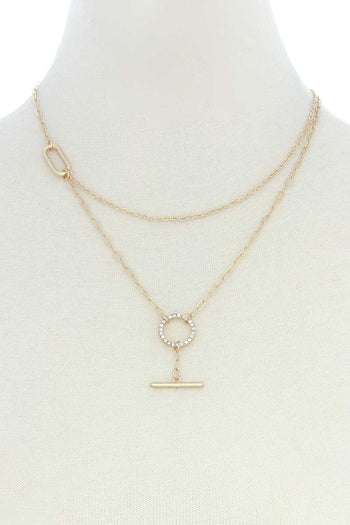 Rhinestone Ring Metal Bar Layer Necklace - Deals Kiosk