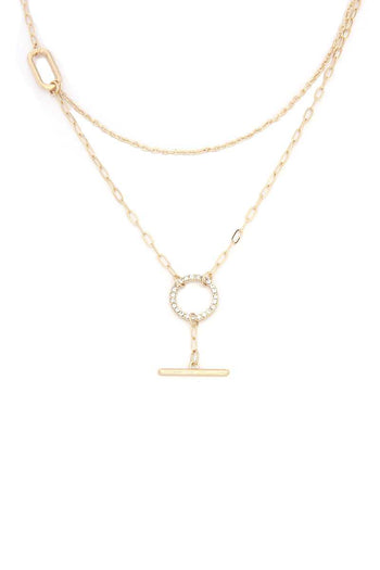 Rhinestone Ring Metal Bar Layer Necklace - Deals Kiosk