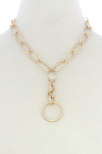 Circle Pendant Oval Link Y Shape Metal Necklace - Deals Kiosk