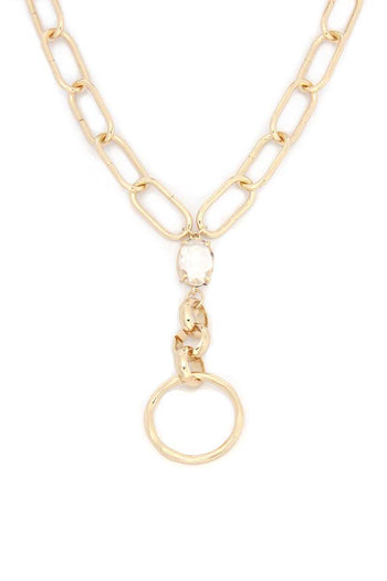 Circle Pendant Oval Link Y Shape Metal Necklace - Deals Kiosk
