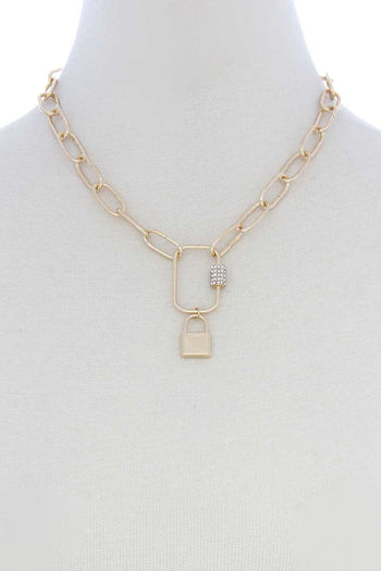 Lock Charm Oval Link Metal Necklace - Deals Kiosk