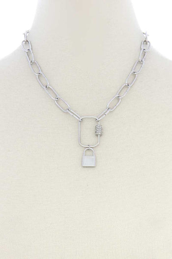 Lock Charm Oval Link Metal Necklace - Deals Kiosk