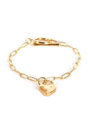 Metal Paper Clip Chain Heart Lock Charm Bracelet - Deals Kiosk