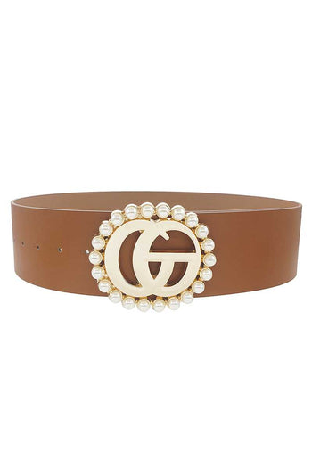 Pearl Trimmed Metal Buckle Wide Waist Belt - Deals Kiosk