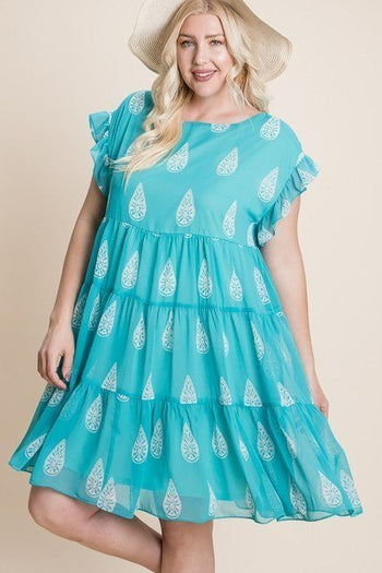 Plus Size Hi-multi Chiffon Printed Tiered Swing Dress - Deals Kiosk