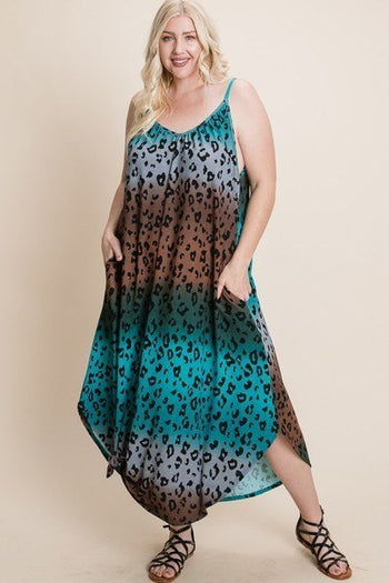 Plus Size Tie Dye Ombre Animal Print Anna Print Cami Maxi Dress - Deals Kiosk