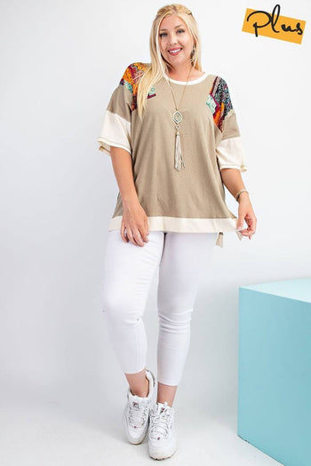 Fun & Colorful Short Sleeves Cotton Slub Knit Color Block Top - Deals Kiosk