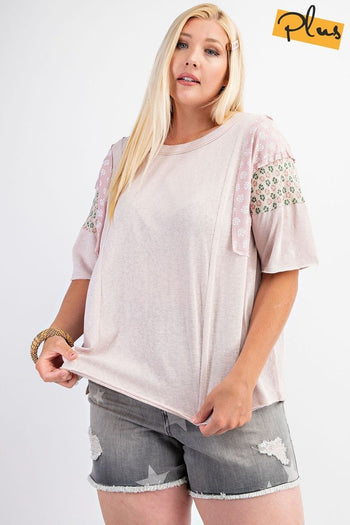 Short Sleeves Mix Prints Cotton Slub Loose Fit Top - Deals Kiosk