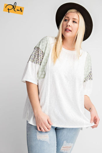Short Sleeves Mix Prints Cotton Slub Loose Fit Top - Deals Kiosk