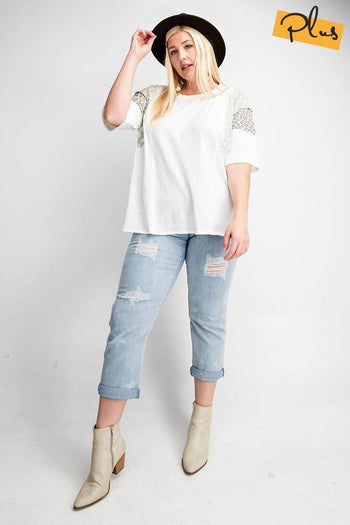 Short Sleeves Mix Prints Cotton Slub Loose Fit Top - Deals Kiosk